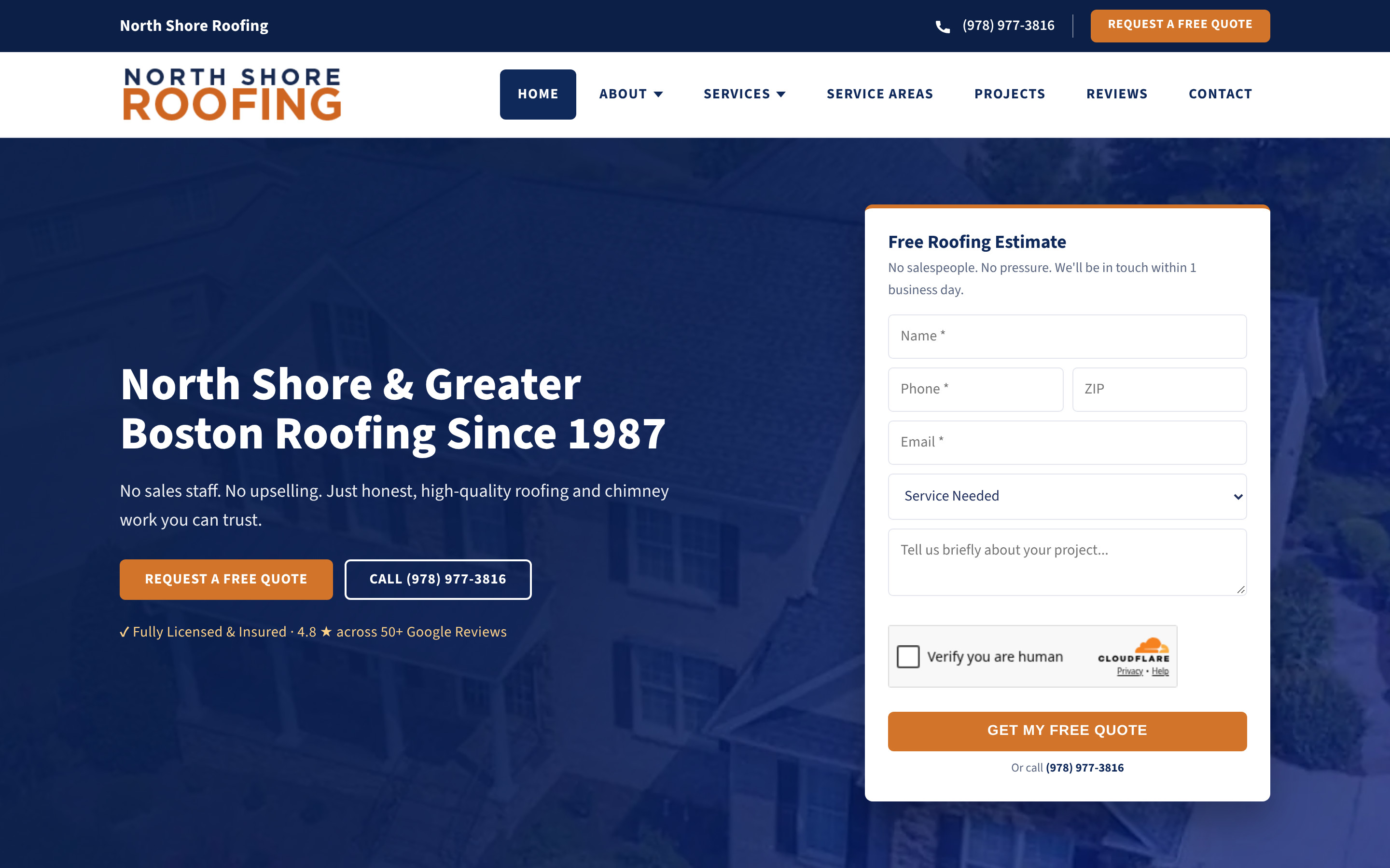North Shore Roofing website