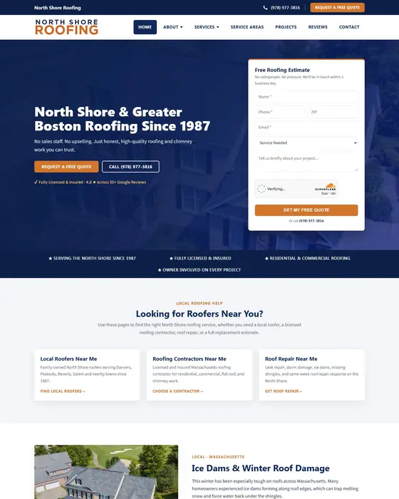 North Shore Roofing website